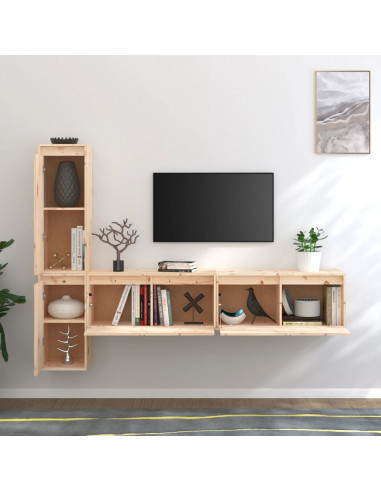 Mobili Porta TV 4 pz in Legno Massello di Pino