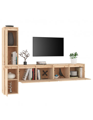 Mobili Porta TV 4 pz in Legno Massello di Pino