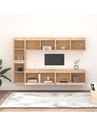 Mobili Porta TV 6 pz in Legno Massello di Pino