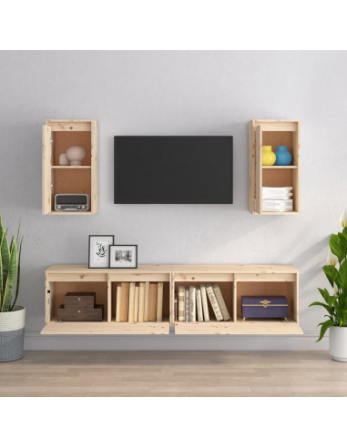 Mobili Porta TV 4 pz in Legno Massello di Pino