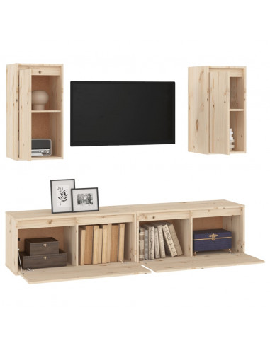 Mobili Porta TV 4 pz in Legno Massello di Pino