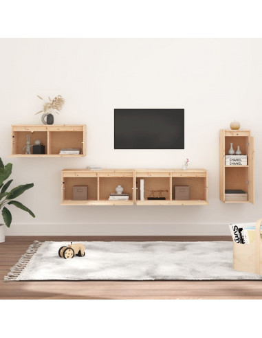 Mobili Porta TV 4 pz in Legno Massello di Pino
