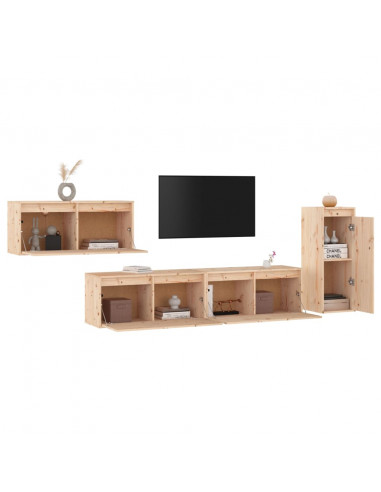 Mobili Porta TV 4 pz in Legno Massello di Pino