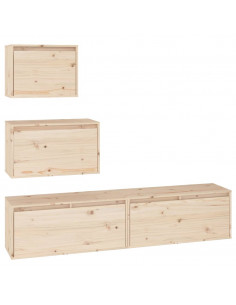 Mobili Porta TV 4 pz in Legno Massello di Pino