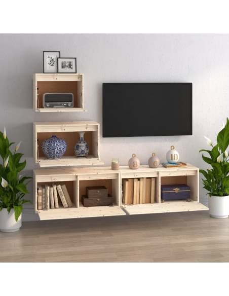 Mobili Porta TV 4 pz in Legno Massello di Pino
