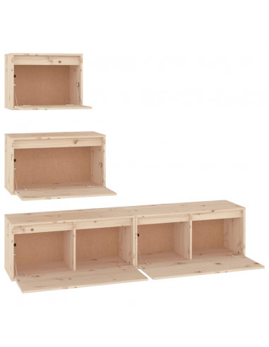 Mobili Porta TV 4 pz in Legno Massello di Pino