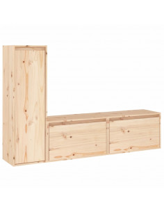 Mobili Porta TV 3 pz in Legno Massello di Pino