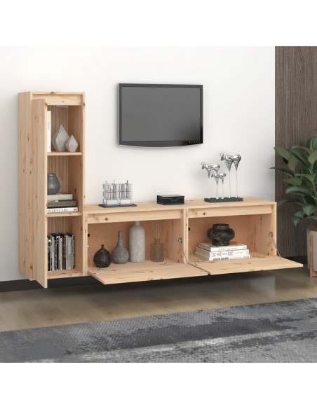Mobili Porta TV 3 pz in Legno Massello di Pino