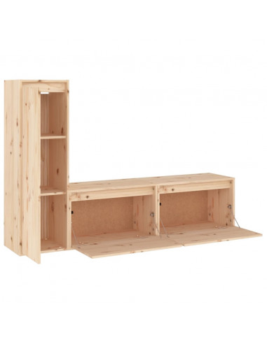 Mobili Porta TV 3 pz in Legno Massello di Pino