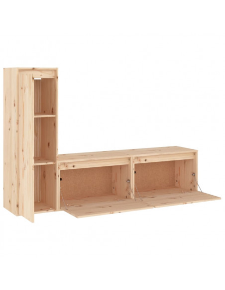 Mobili Porta TV 3 pz in Legno Massello di Pino