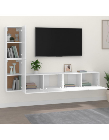Set di Mobili Porta TV 4 pz Bianco in Legno Multistrato