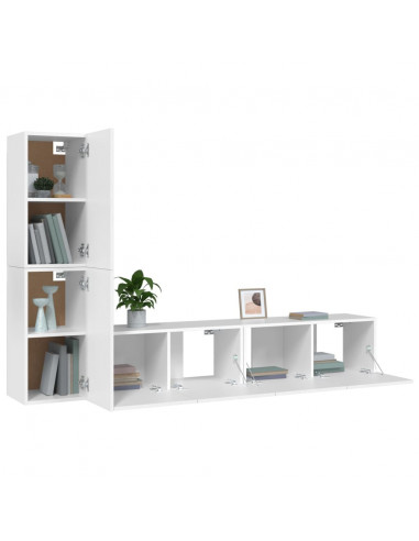 Set di Mobili Porta TV 4 pz Bianco in Legno Multistrato