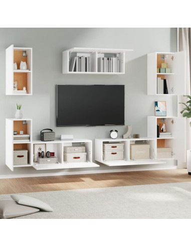 Set di Mobili Porta TV 7 pz Bianco in Legno Multistrato