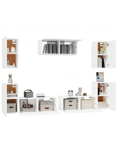 Set di Mobili Porta TV 7 pz Bianco in Legno Multistrato