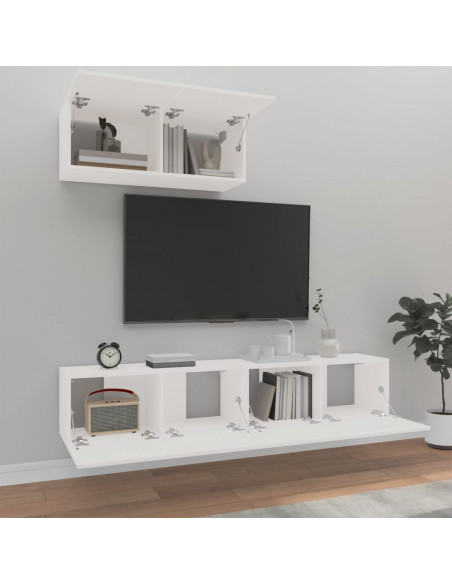 Set Mobili Porta TV 3 pz Bianco in Legno Multistrato