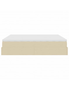 Struttura Letto Pouf con Materassi Crema 160x200 cm in Tessuto 2