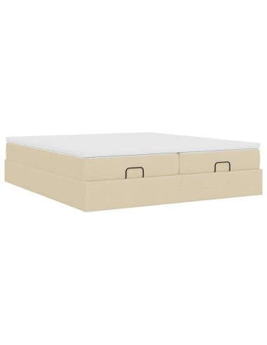 Struttura Letto Pouf con Materassi Crema 160x200 cm in Tessuto