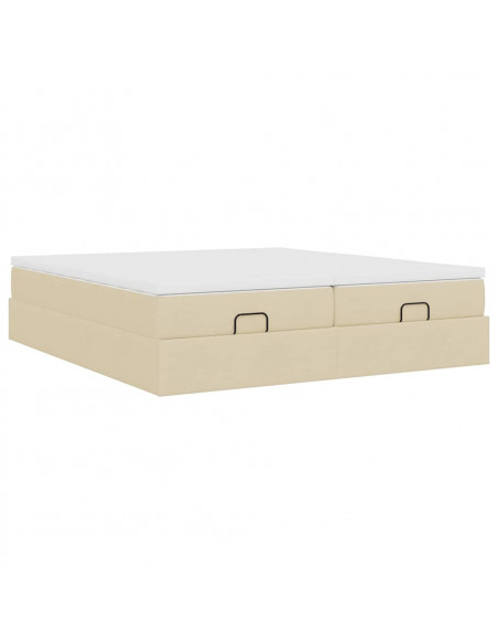 Struttura Letto Pouf con Materassi Crema 160x200 cm in Tessuto