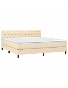 Letto a Molle con Materasso e LED Crema 160x200 cm in Tessuto 2