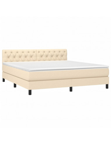 Letto a Molle con Materasso e LED Crema 160x200 cm in Tessuto