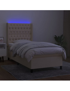 Letto a Molle con Materasso e LED Crema 80x200 cm in Tessuto 2
