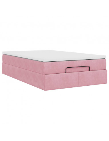 Pouf Letto con Materasso Rosa 120x190 cm Velluto