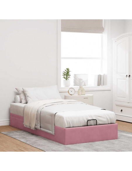 Struttura Letto Pouf Senza Materasso Rosa 90x200 cm Velluto