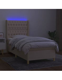 Letto a Molle con Materasso e LED Crema 80x200 cm in Tessuto 2