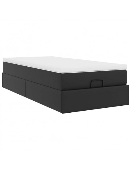 Struttura Letto Pouf con Materasso Nero 100x200 cm Similpelle