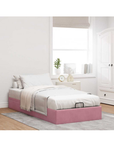 Struttura Letto Pouf Senza Materasso Rosa 100x200 cm Velluto