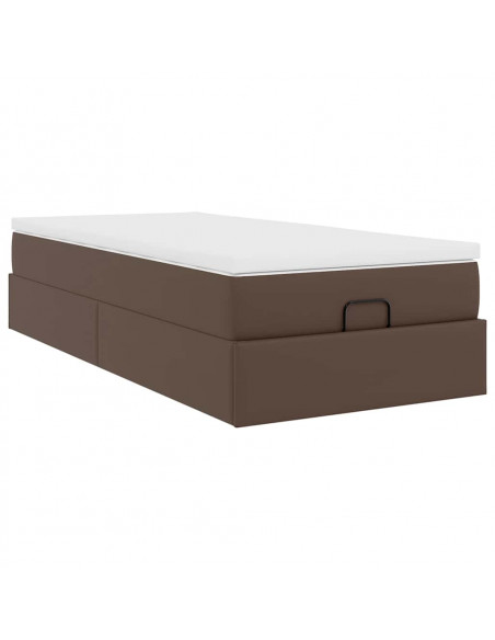 Struttura Letto Pouf con Materasso Marrone 100x200cm Similpelle