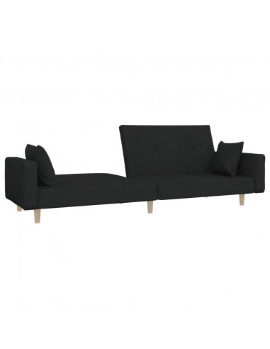 Divano Letto a 2 Posti con 2 Cuscini Nero in Tessuto