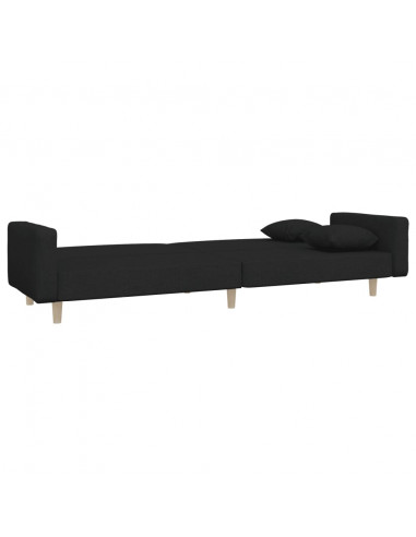 Divano Letto a 2 Posti con 2 Cuscini Nero in Tessuto