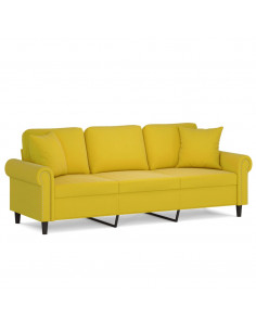 Divano a 3 Posti con Cuscini Giallo 180 cm in Velluto