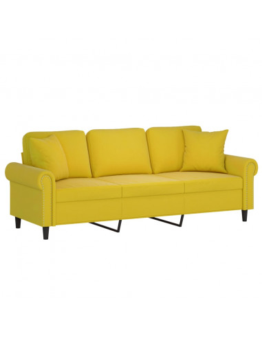 Divano a 3 Posti con Cuscini Giallo 180 cm in Velluto