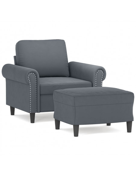 Poltrona con Poggiapiedi Grigio Scuro 60 cm in Velluto
