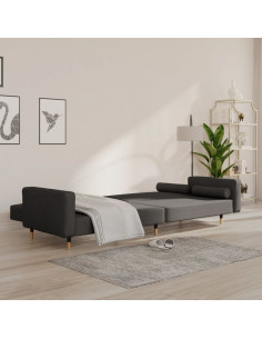 Divano Letto a 2 Posti con 2 Cuscini Grigio Scuro in Velluto 2