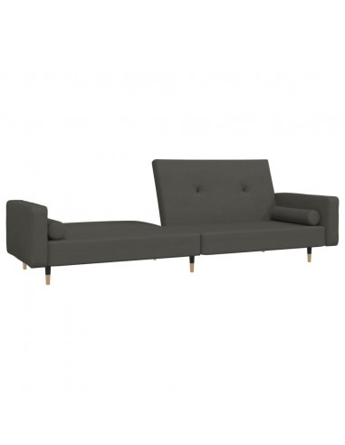 Divano Letto a 2 Posti con 2 Cuscini Grigio Scuro in Velluto