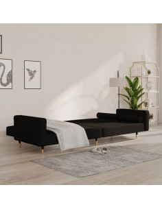 Divano Letto a 2 Posti con 2 Cuscini Nero in Velluto 2