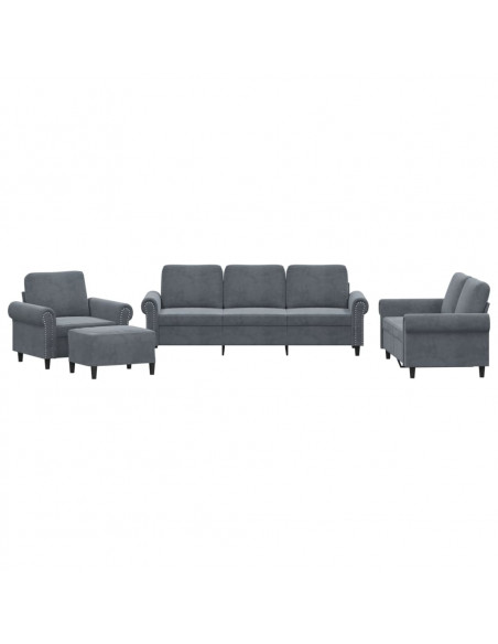 Set di Divani 4 pz con Cuscini Grigio Scuro in Velluto