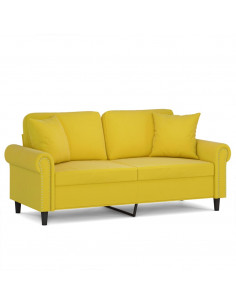 Divano a 2 Posti con Cuscini Giallo 140 cm in Velluto