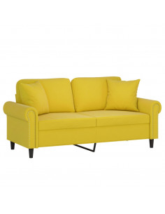 Divano a 2 Posti con Cuscini Giallo 140 cm in Velluto 2