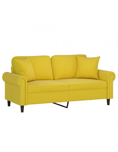 Divano a 2 Posti con Cuscini Giallo 140 cm in Velluto