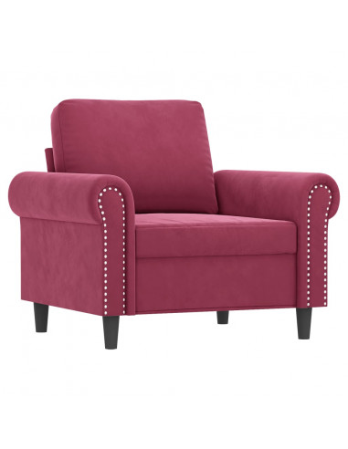 Set di Divani 3 pz con Cuscini Rosso Vino in Velluto