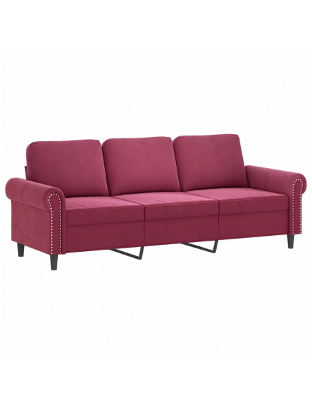Set di Divani 3 pz con Cuscini Rosso Vino in Velluto