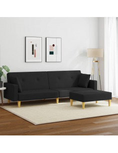 Divano Letto a 2 Posti con Poggiapiedi Nero in Tessuto 2