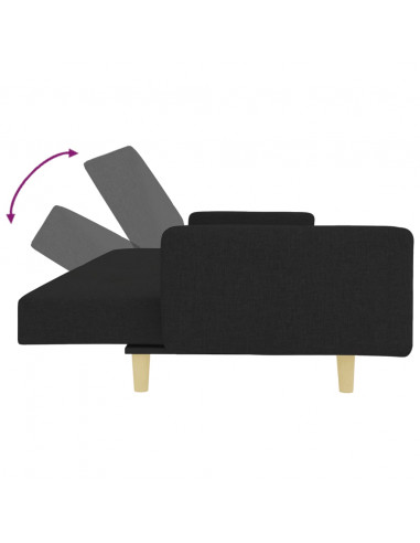 Divano Letto a 2 Posti con Poggiapiedi Nero in Tessuto