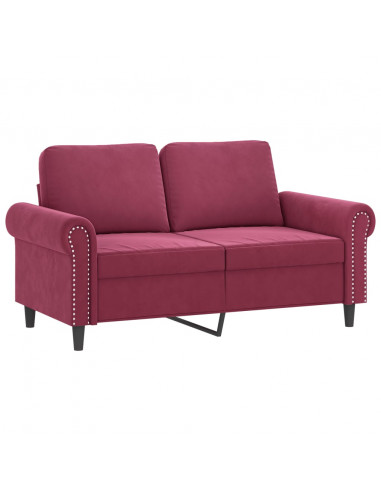 Set di Divani 3 pz con Cuscini Rosso Vino in Velluto
