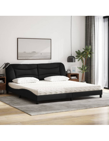 Letto con Materasso Nero 200x200 cm in Tessuto
