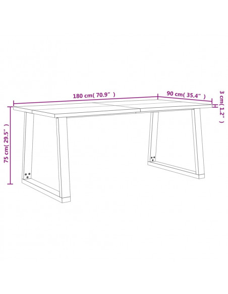 Set da Pranzo 3 pz con Bordi Vivi in Legno Massello di Acacia
